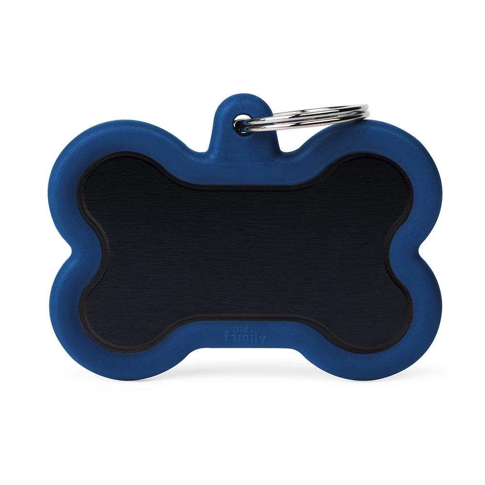 MyFamily Hushtag Bone Aluminum Rubber Pet ID Tag, Black/Dark Blue, X-Large