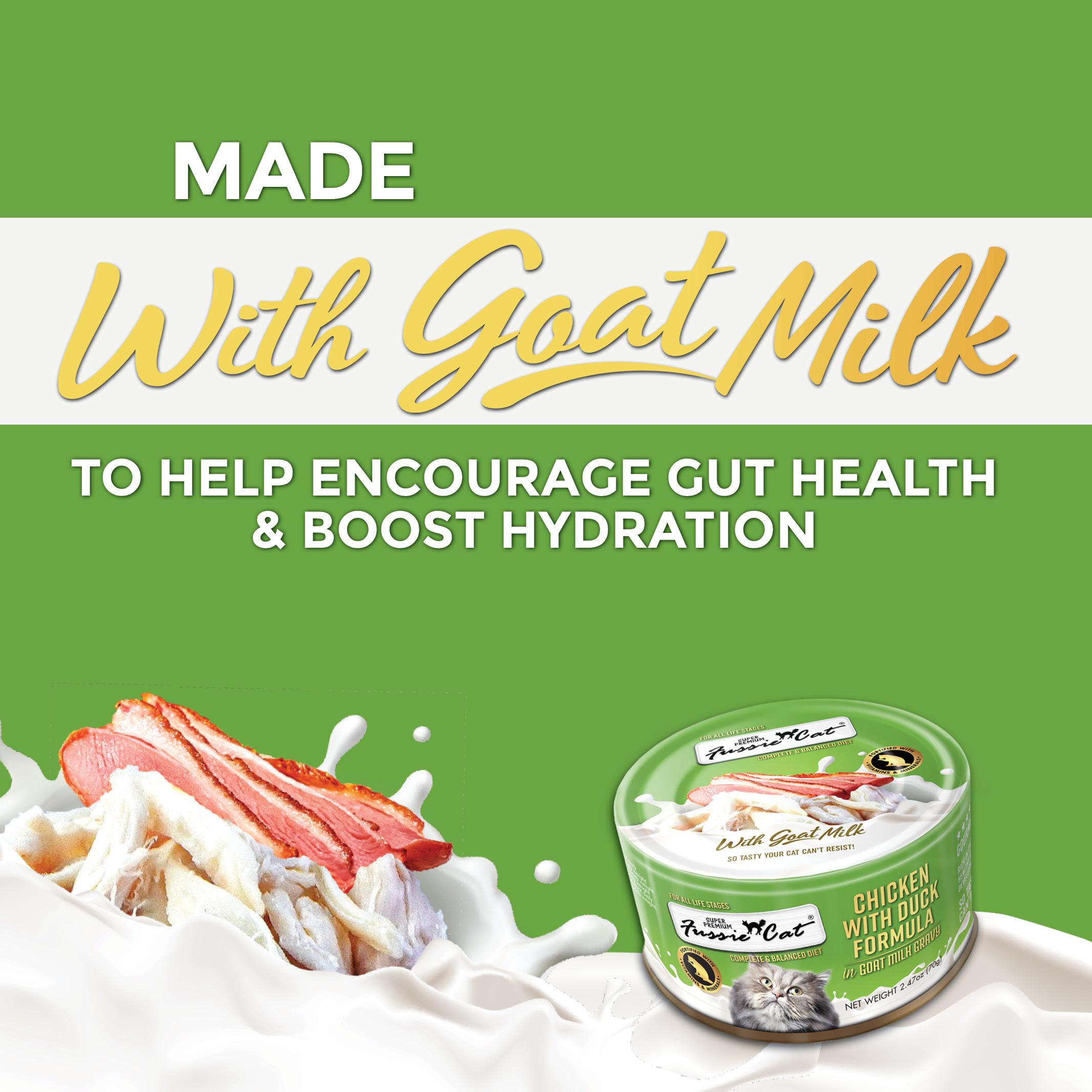 Fussie Cat Chicken with Duck Formula in Goat Milk Gravy Wet Cat Food Can, 2.47-oz