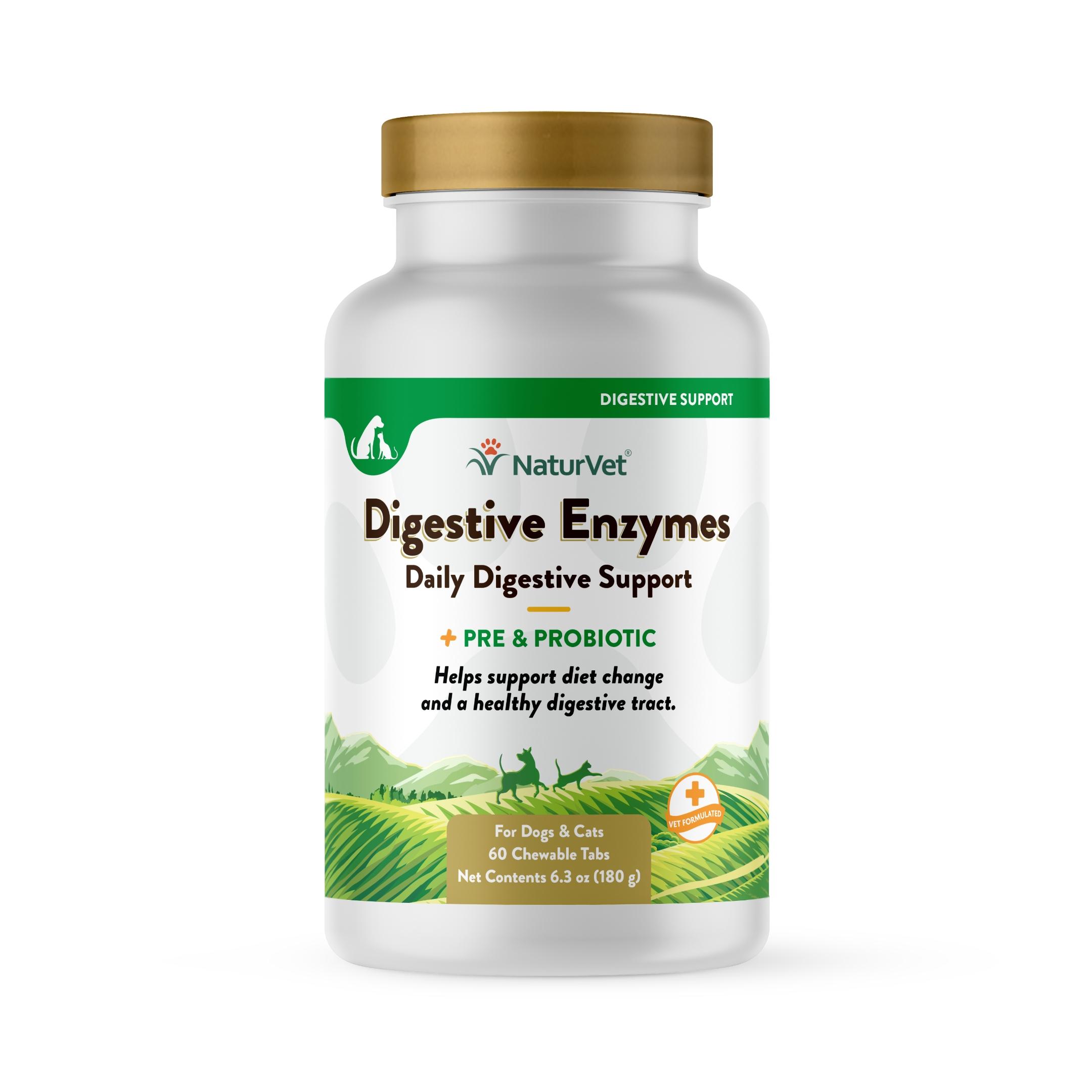 NaturVet Digestive Enzymes Plus Pre & Probiotic Chewable Tabs Dog & Cat Supplement, 60-count (Size: 60-count)