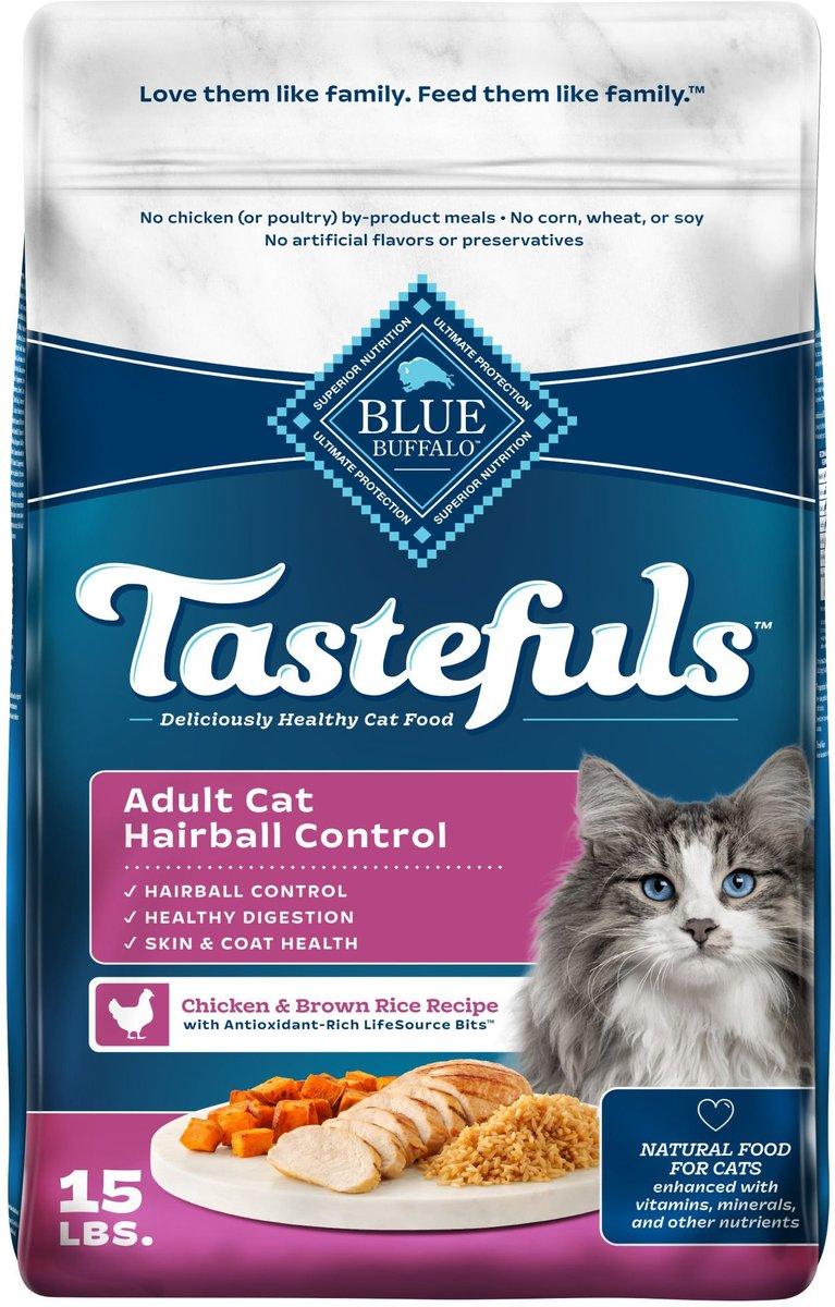 Blue Buffalo BLUE Tastefuls Hairball Control Chicken & Brown Rice Adult Dry Cat Food, 15-lb