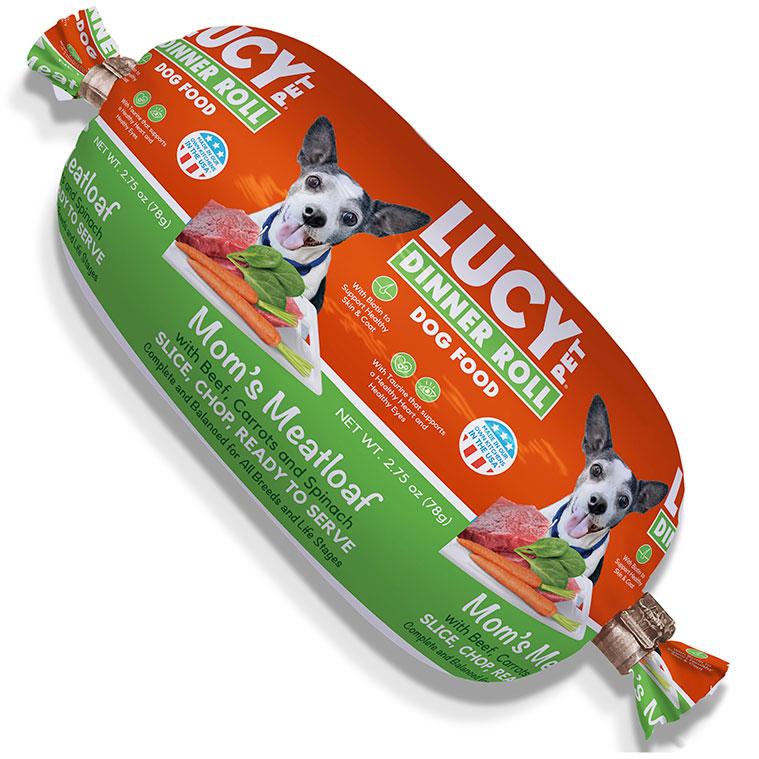 Lucy Pet Mom's Meatloaf Dinner Roll Beef with Carrots & Spinach Semi-Moist Dog Food, 2.75-oz