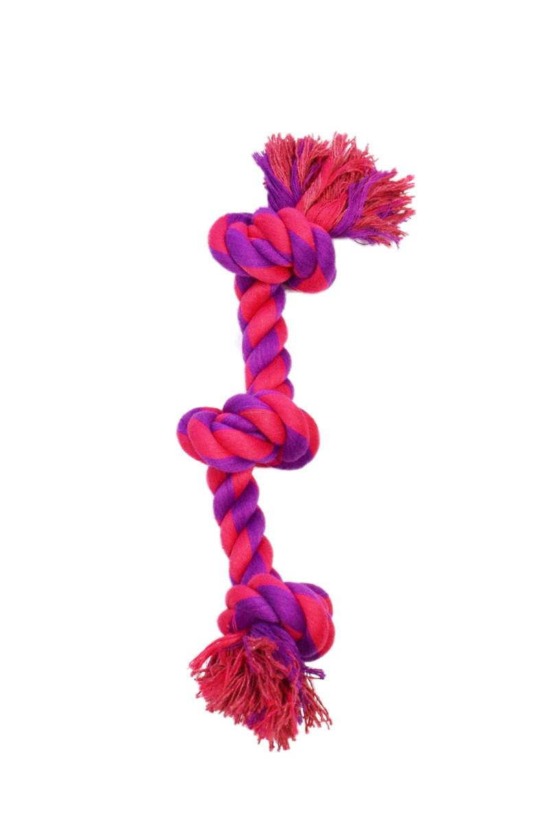 Amazing Pet Products 3 Knot Bone Dog Toy, Purple/Magenta, 10-in