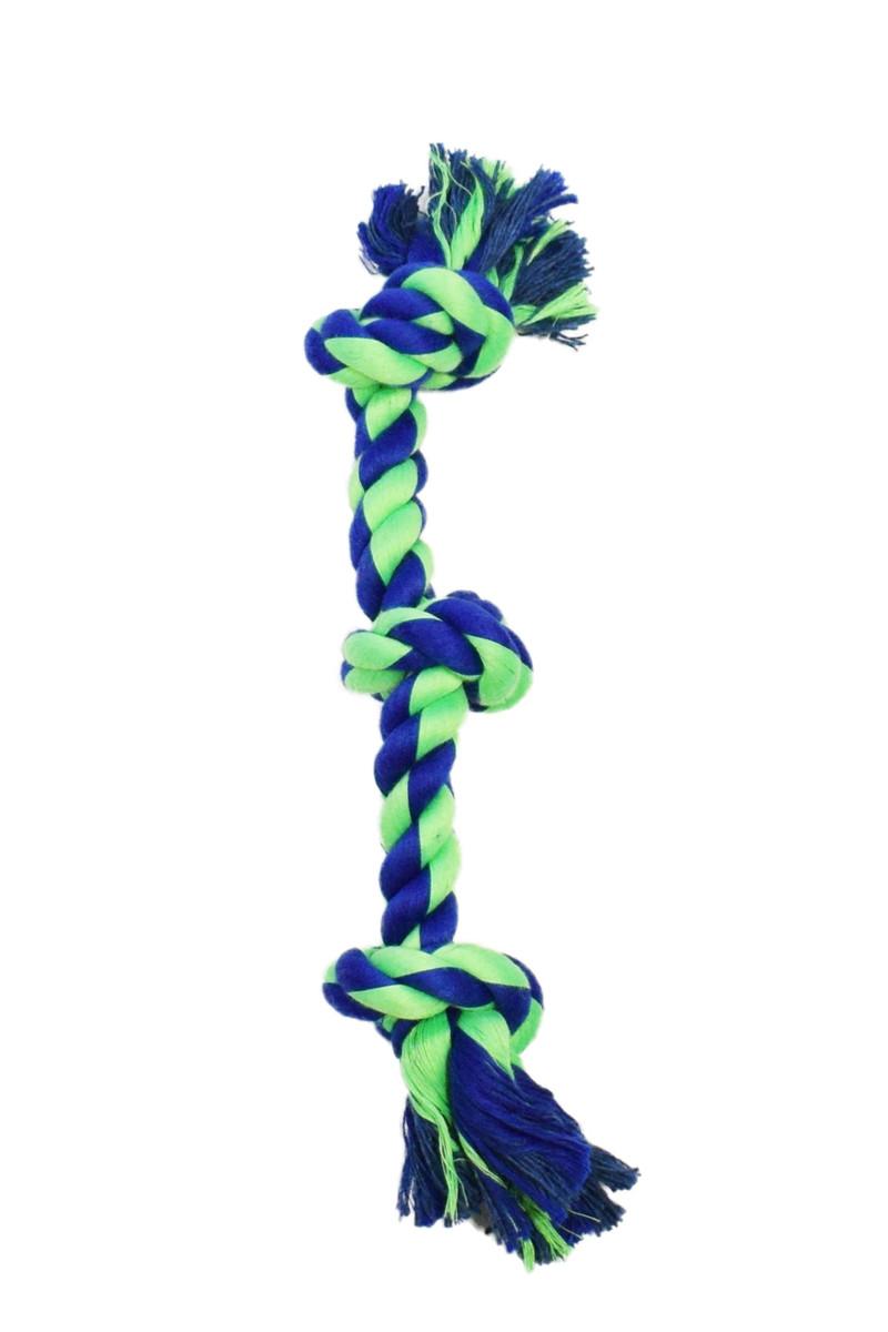Amazing Pet Products 3 Knot Bone Dog Toy, Blue/Green