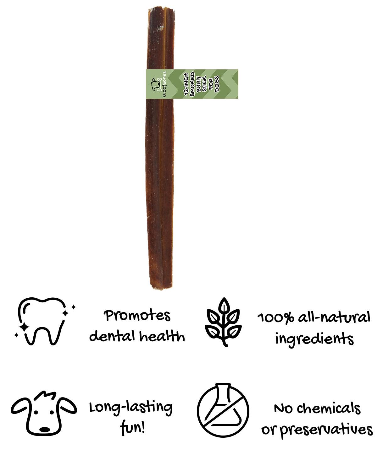 WoofBones Premium All-Natural Bully Sticks Dog Treats, 12-in, 1-count