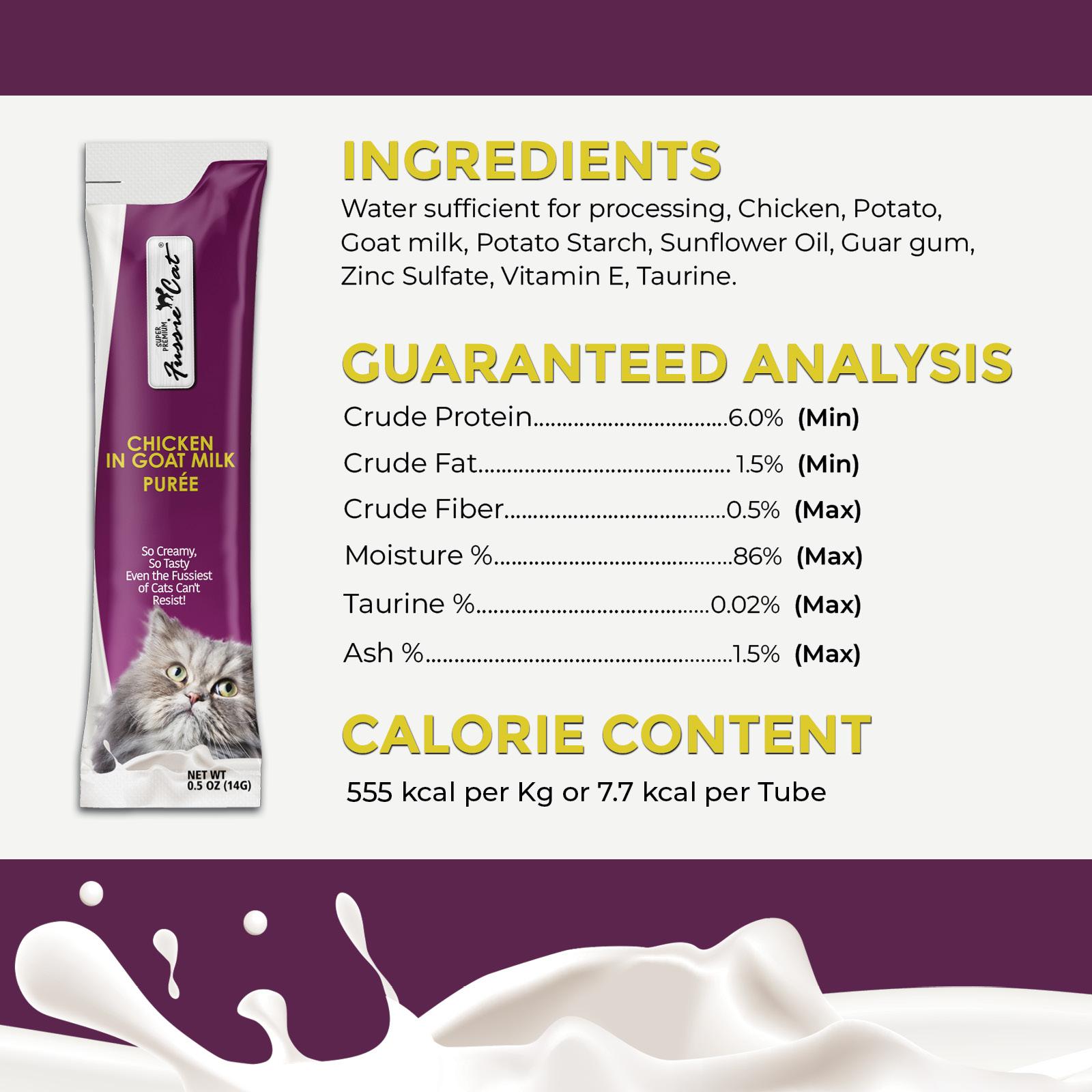 Fussie Cat Super Premium Chicken in Goat Milk Puree Cat Treats, 4-count