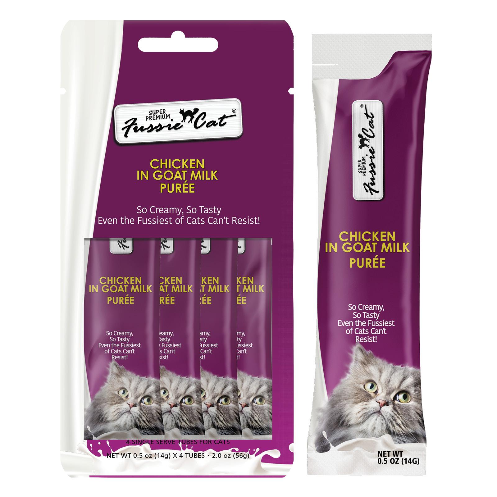 Fussie Cat Super Premium Chicken in Goat Milk Puree Cat Treats, 4-count