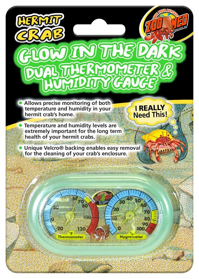 Zoo Med Hermit Crab Dual Thermometer & Humidity Gauge, Glow in the Dark, 5.8-in