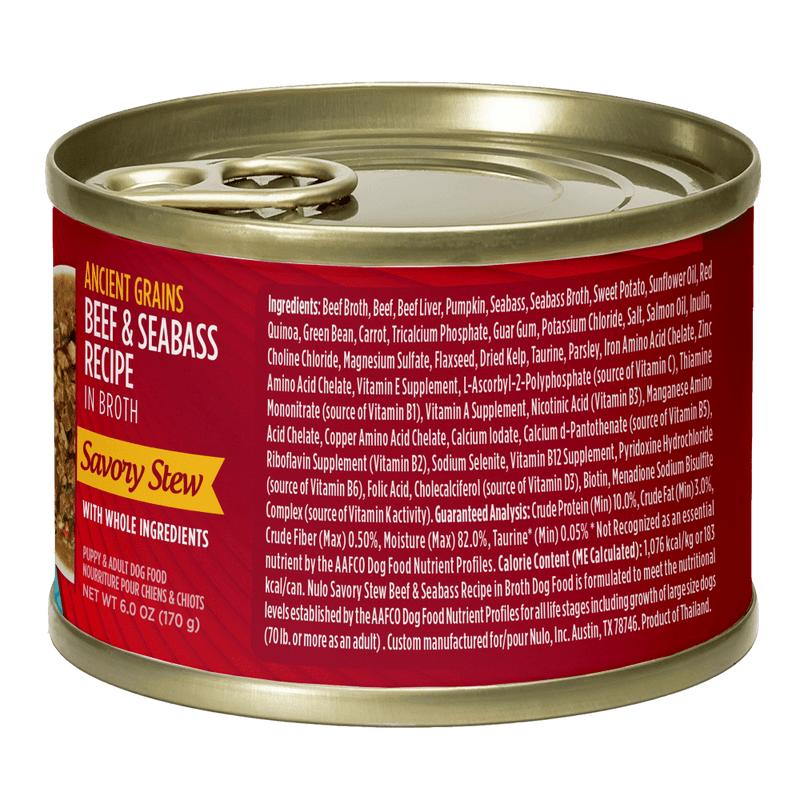 Nulo Ancient Grains Beef & Seabass Savory Stew Wet Dog Food Can, 6-oz