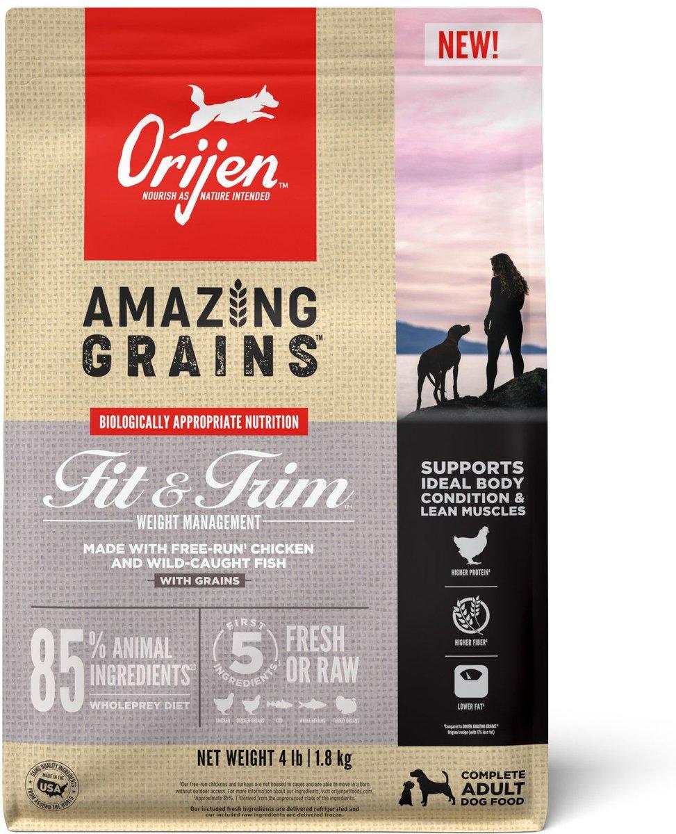 ORIJEN Amazing Grains Fit & Trim Dry Dog Food, 4-lb