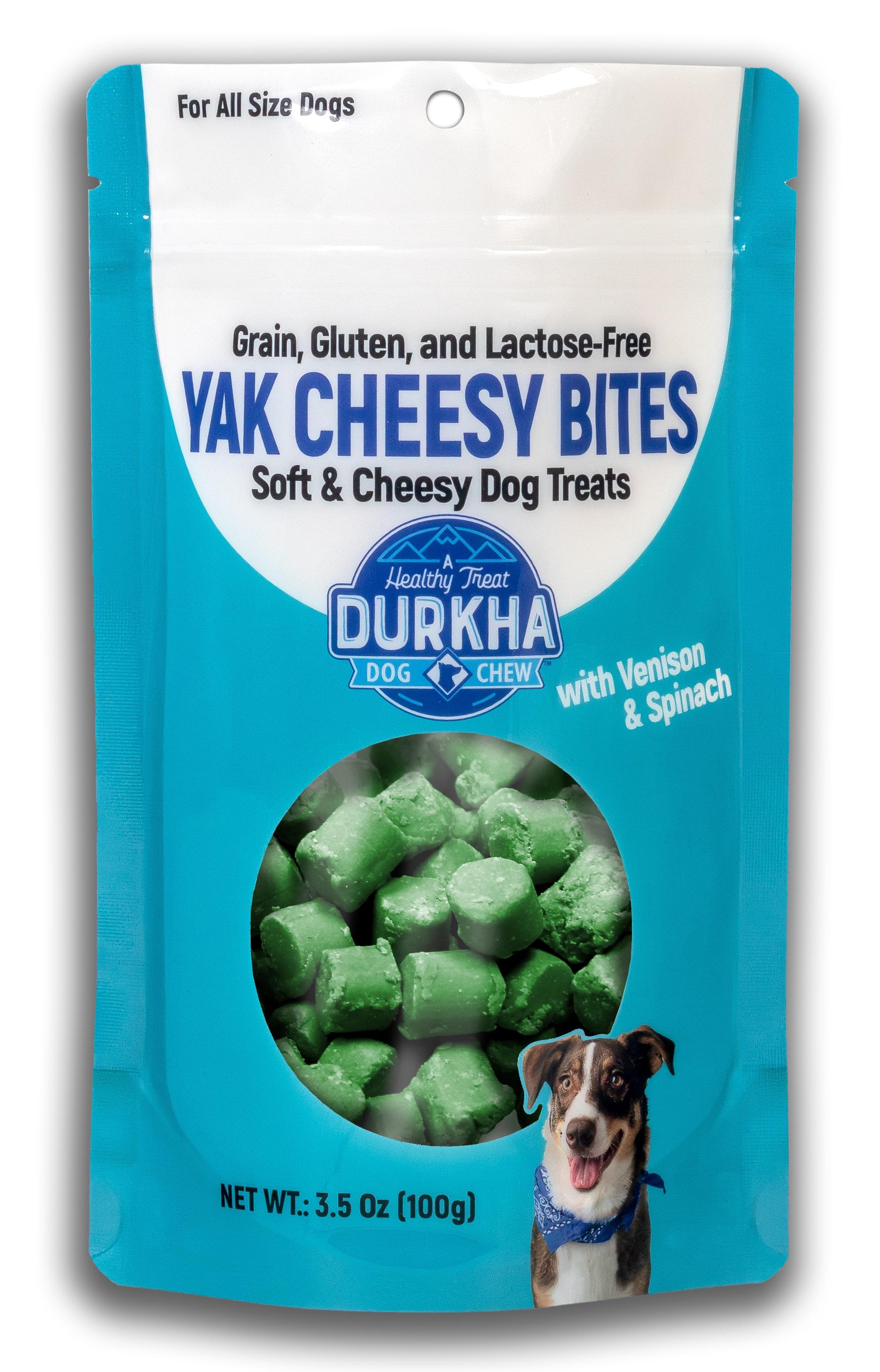 Durkha Dog Chew Yak Cheesy Bites with Venison & Spinach Dog Treats, 3.5-oz