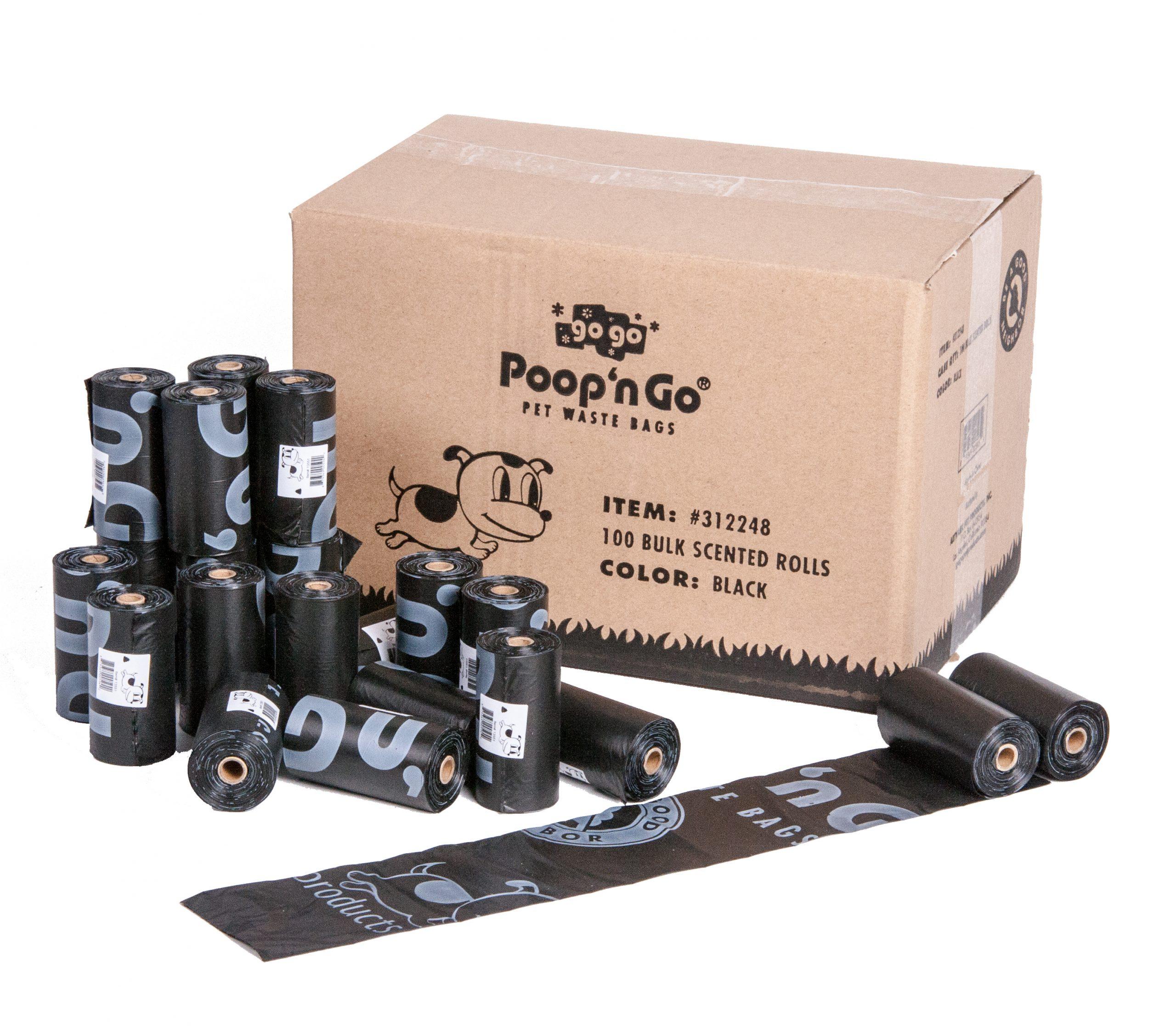 GoGo Poop n' Go Citrus Scent Pet Waste Bags, Black, 100-pk