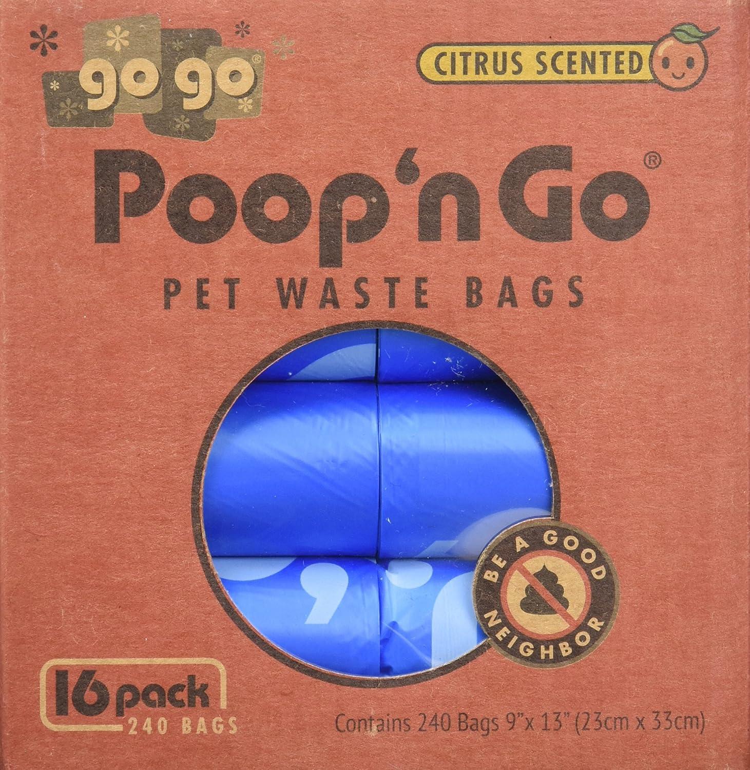 GoGo Poop n' Go Citrus Scent Pet Waste Bags Box, Blue, 16-pk