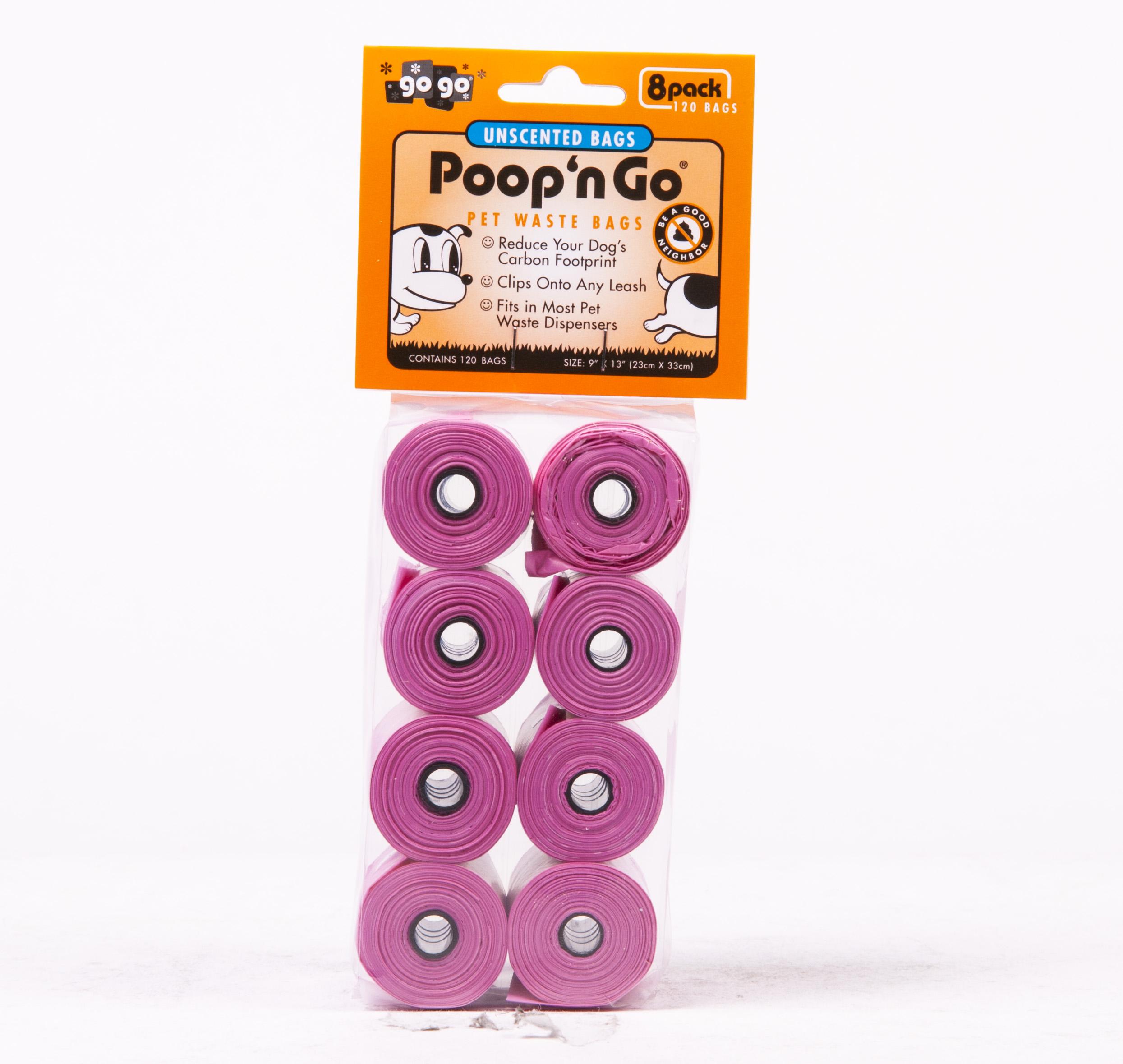 GoGo Poop n' Go Unscented Pet Waste Bags, Pink, 8-pk
