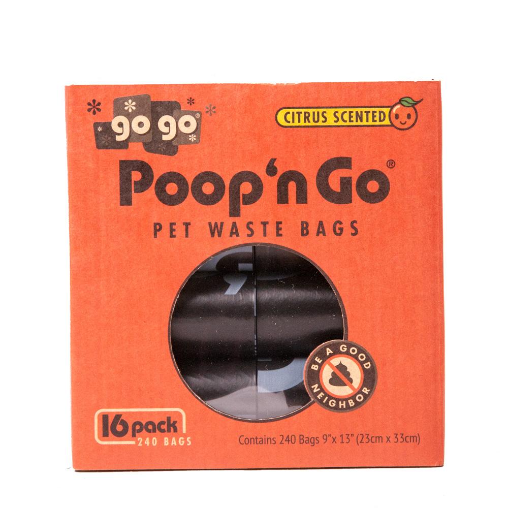 GoGo Poop n' Go Citrus Scent Pet Waste Bags Box, Black, 16-pk