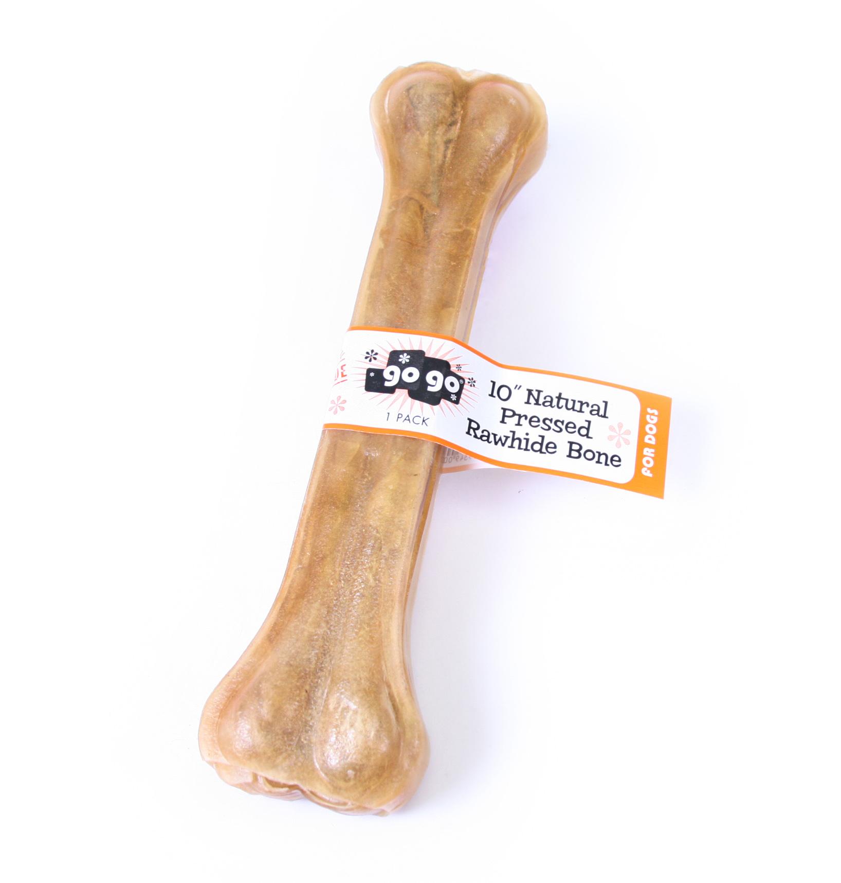 GoGo Natural Pressed Rawhide Bone Dog Treats, 10-in, 1-count