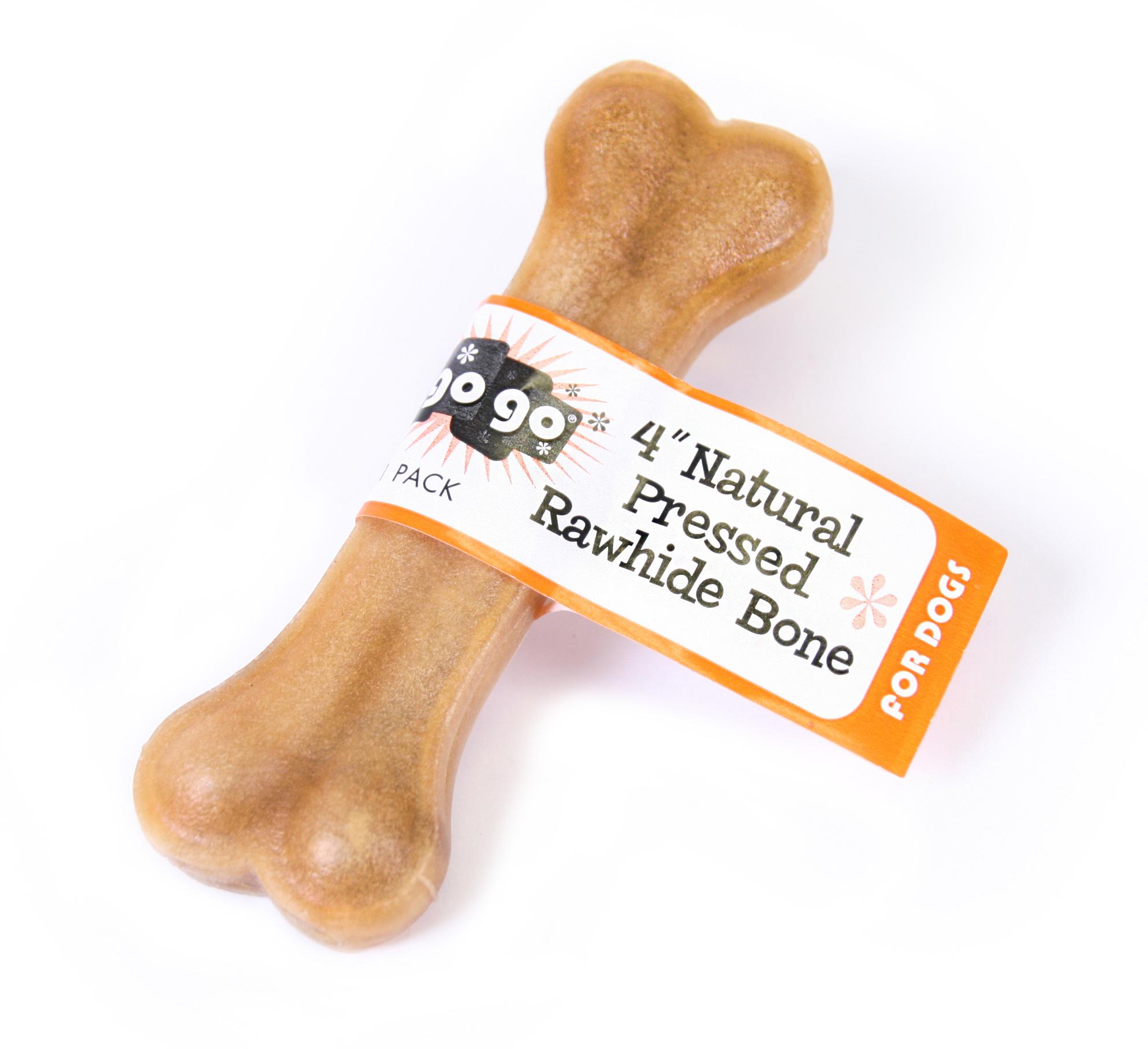 GoGo Natural Pressed Rawhide Bone Dog Treats, 4-in