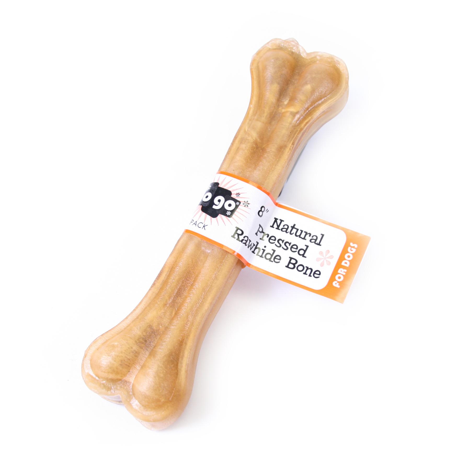 GoGo Natural Pressed Rawhide Bone Dog Treats, 8-in, 1-count