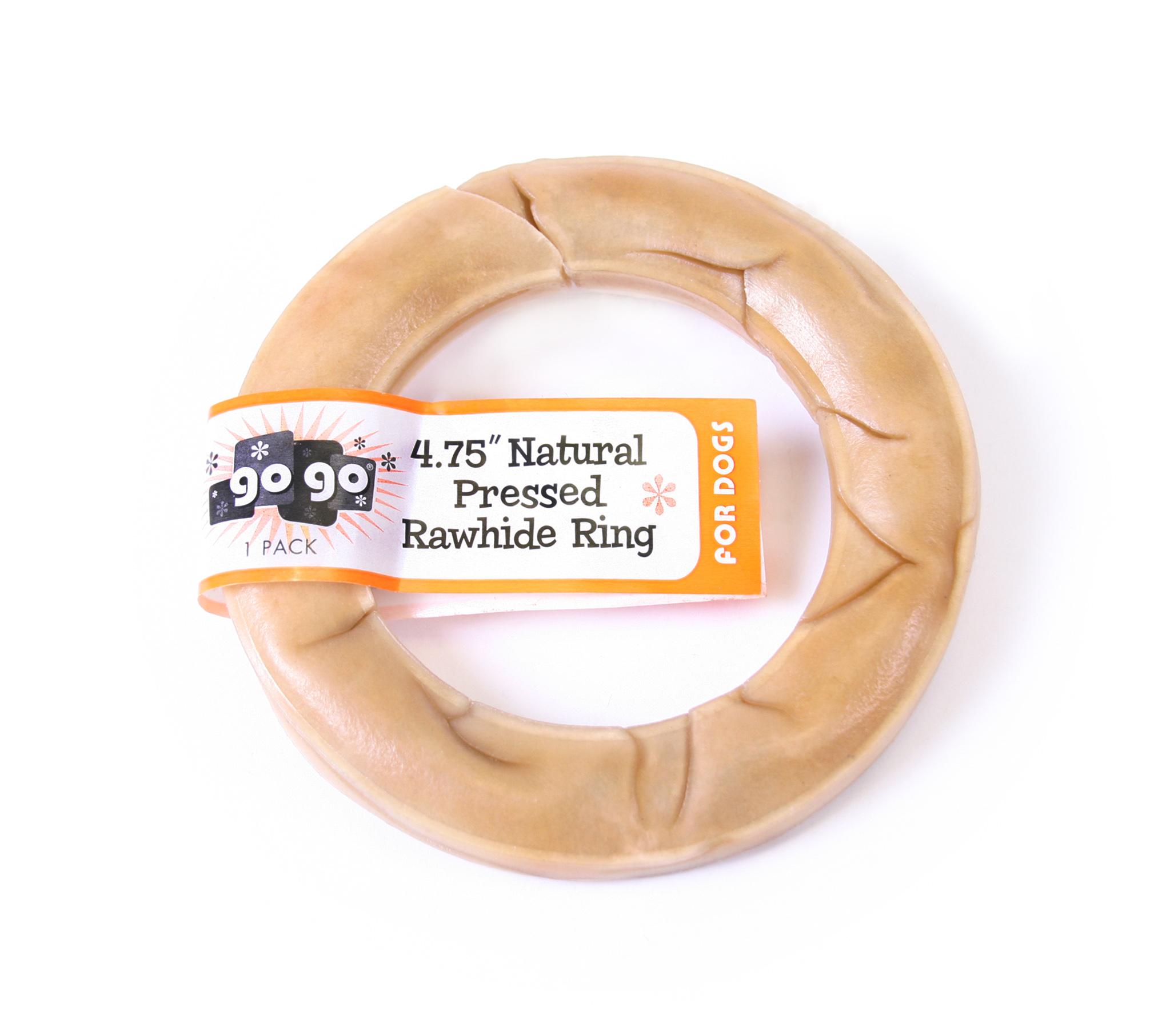 GoGo Natural Pressed Rawhide Ring Dog Treats, 4.75-in