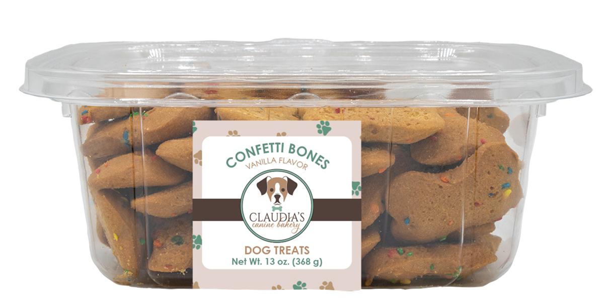 Claudia's Canine Bakery Confetti Vanilla Bones Clamshell Dog Treats, 13-oz