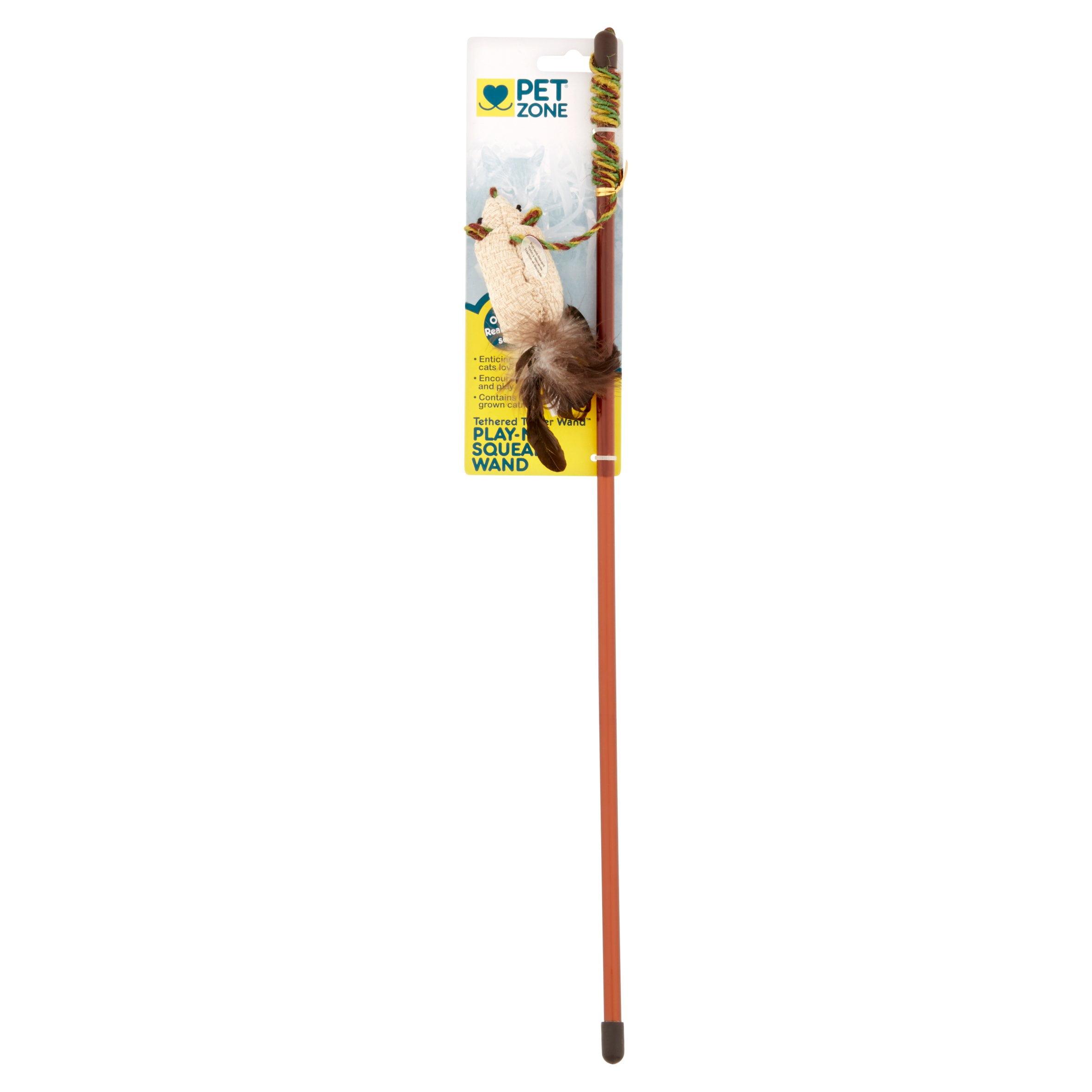 Pet Zone Play-N-Squeak Tether Teaser Wand Cat Toy, Assorted