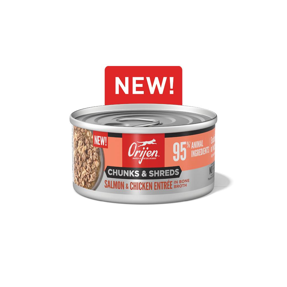 ORIJEN Chunks & Shreds Salmon & Chicken Entree Wet Cat Food Can, 3-oz