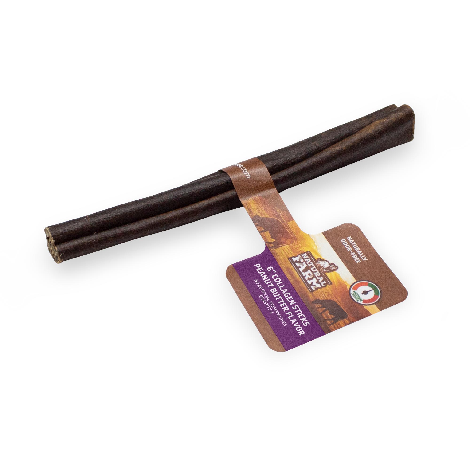 Natural Farm Peanut Butter Flavor Collagen Sticks Dog Treats, 6-in