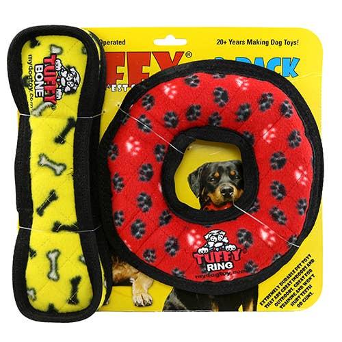Tuffy Red Ring & Yellow Bone Dog Toy, Medium, 2-pk