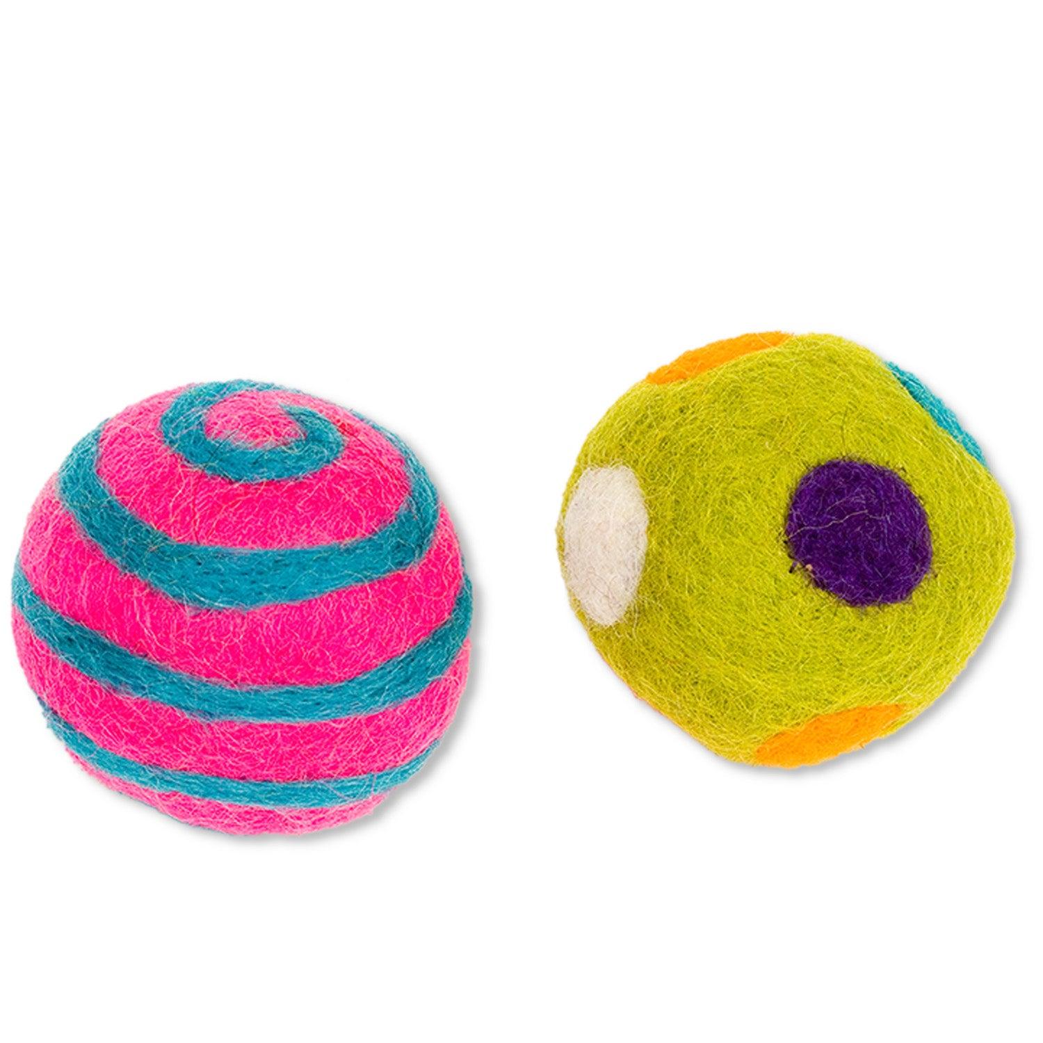 Dharma Dog Karma Cat Ball Wool Cat Toy, Assorted Colors, 1.5-in, 2-pk