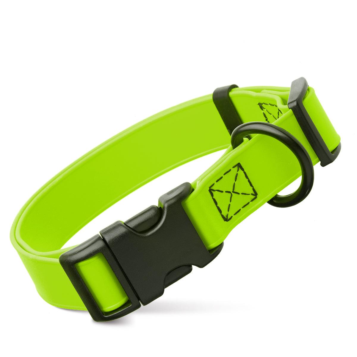 Dogline Biothane Waterproof Collar with Quick Release Buckle for Dogs, Lime Green, 1-in x 15-25-in