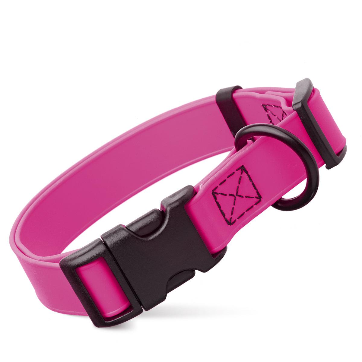 Dogline Biothane Waterproof Collar with Quick Release Buckle for Dogs, Pink, 3/4-in x 12-19-in