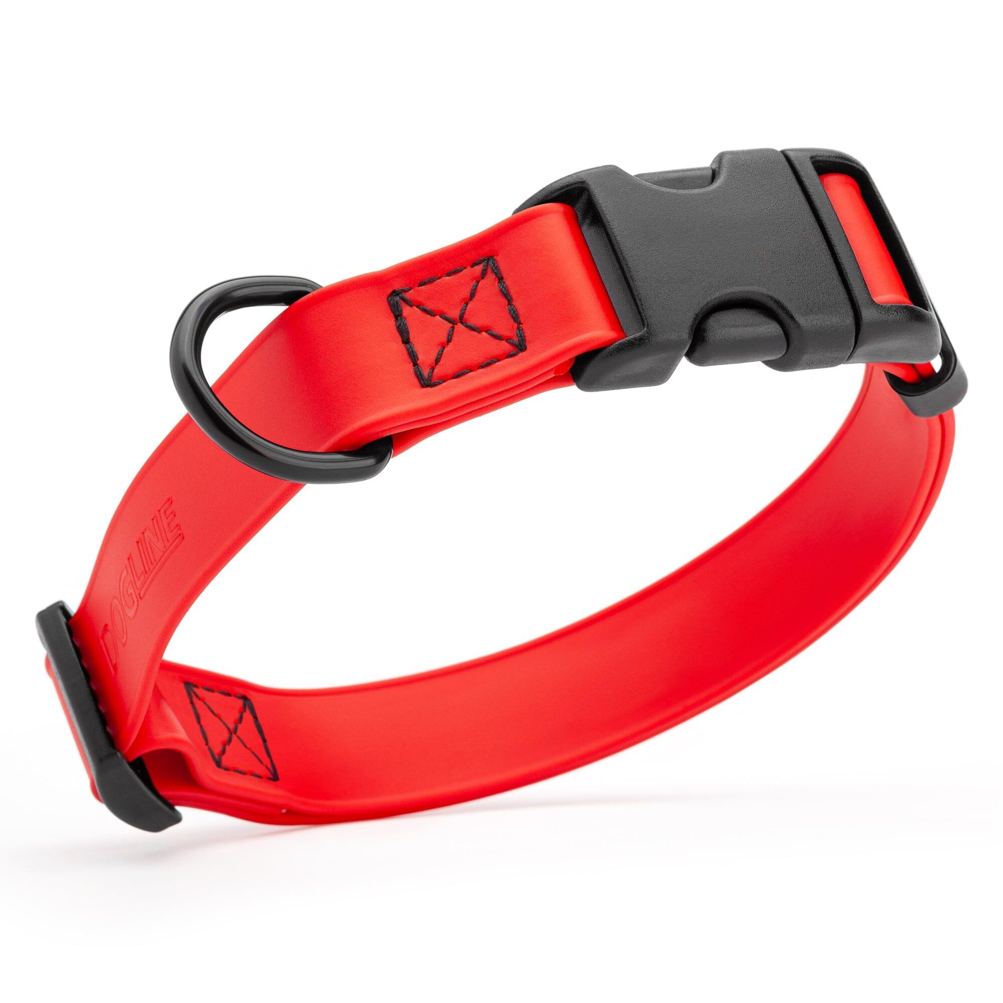 Dogline Biothane Waterproof Collar with Quick Release Buckle for Dogs, Red, 5/8-in x 10-14-in