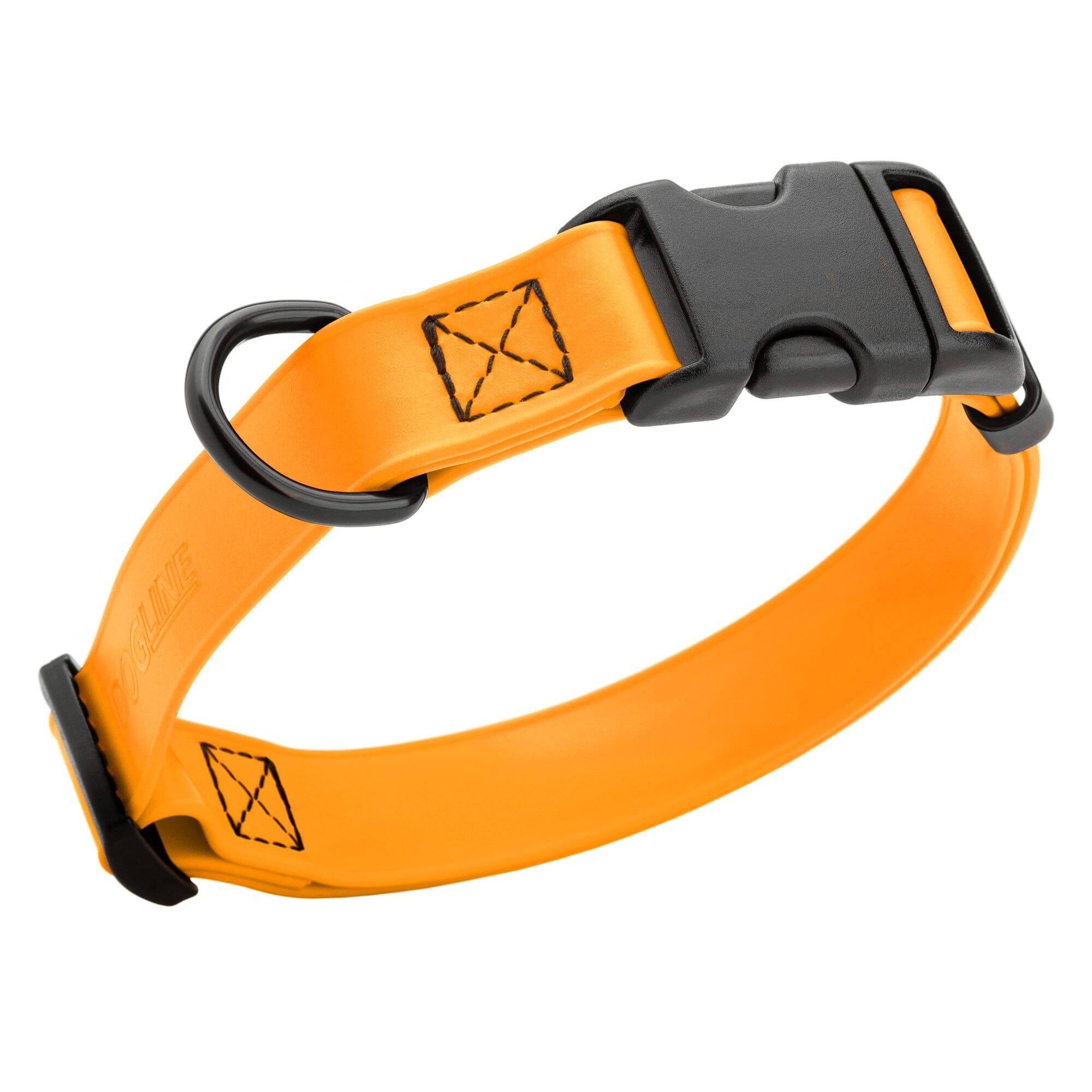 Dogline Biothane Waterproof Collar with Quick Release Buckle for Dogs, Tangerine Orange, 3/4-in x 12-19-in