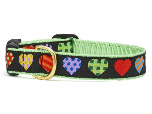 Up Country Dog Collar, Colorful Hearts, 1-in x 12-18-in
