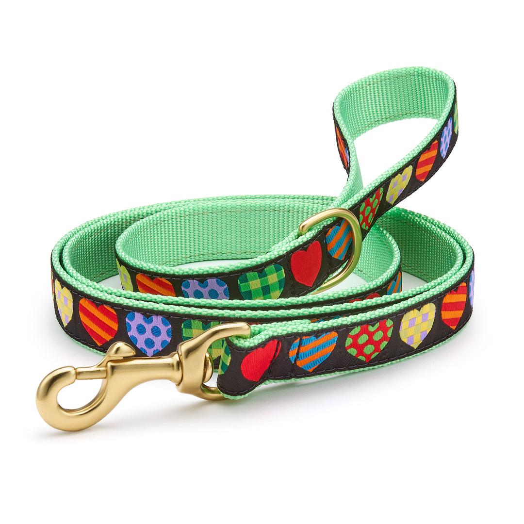Up Country Dog Leash, Colorful Hearts, 1-in x 5-ft