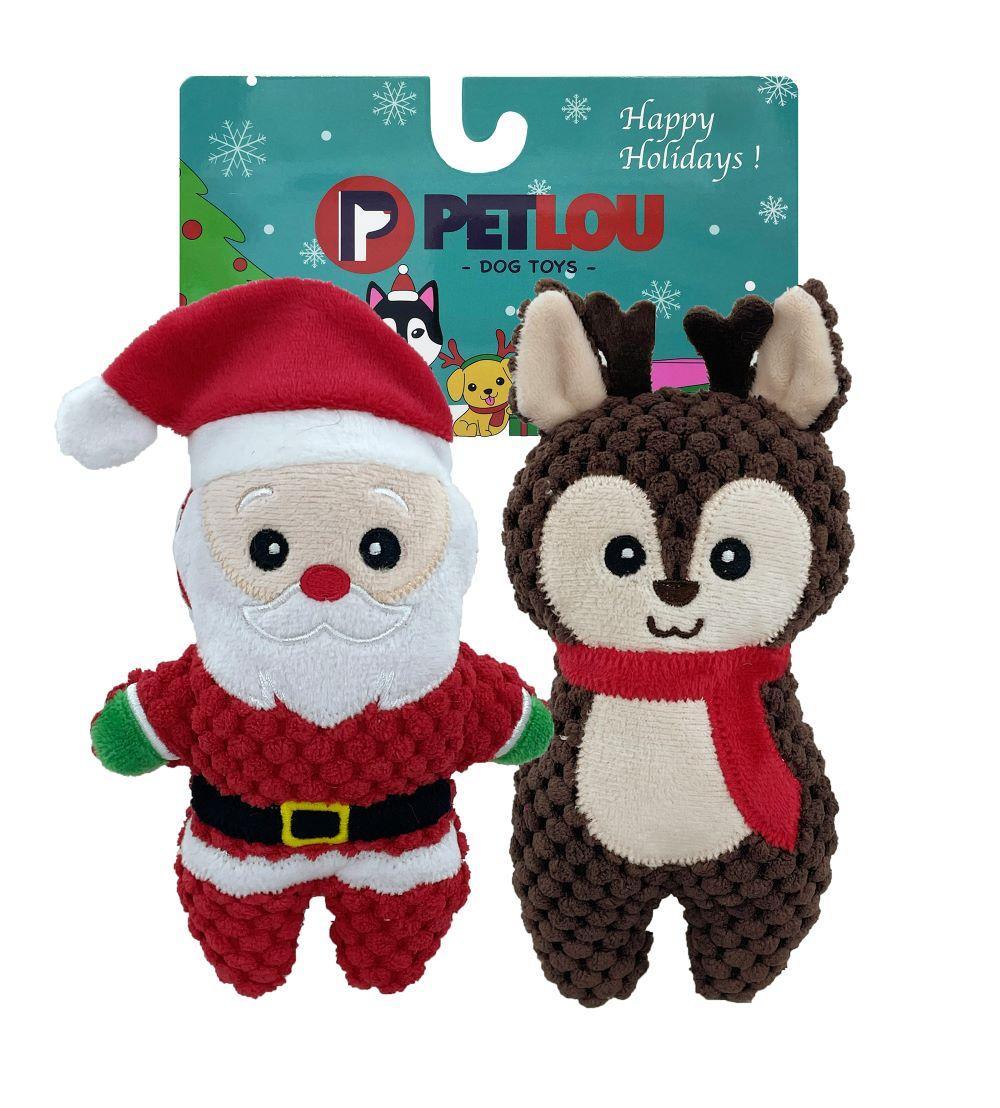 Petlou Christmas Santa & Reindeer Dog Toy, 2-pk