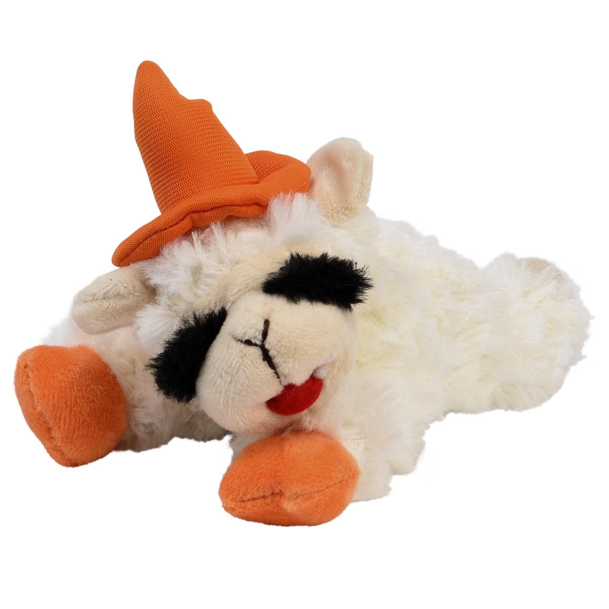 Multipet Halloween Lamb Chop with Witch Hat Dog Toy, Orange, 6.5-in