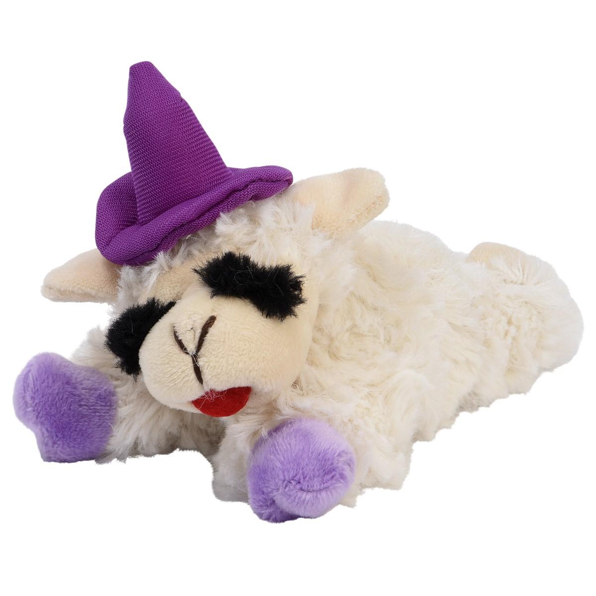 Multipet Halloween Lamb Chop with Witch Hat Dog Toy, Purple, 6.5-in