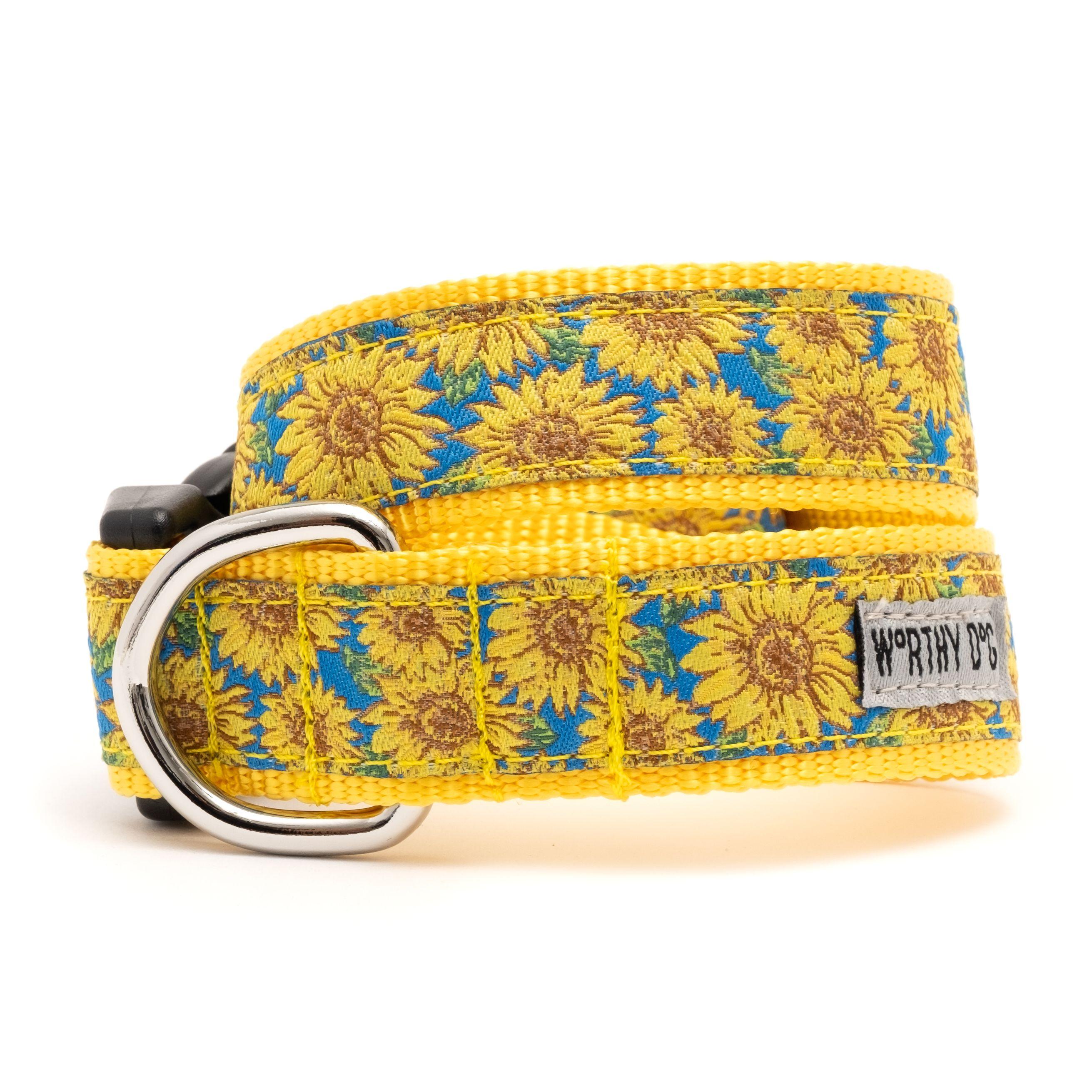 The Worthy Dog Sunflowers Dog Collar, Blue, X-Small