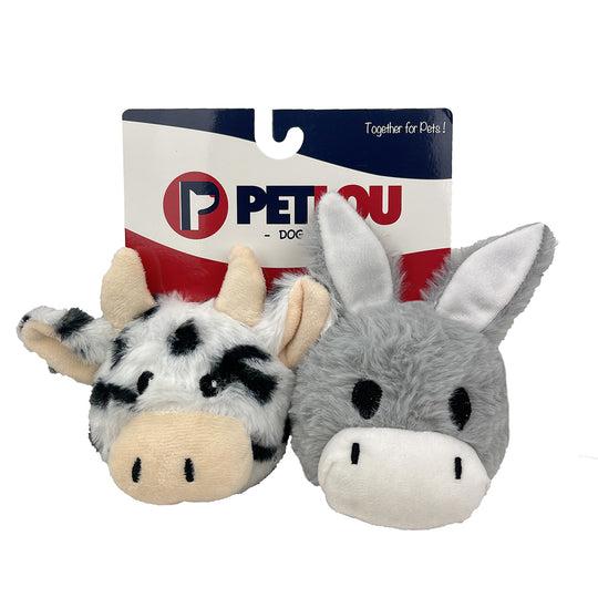 Petlou EZ Squeaky Ball Cow & Donkey Dog Toy, 4-in