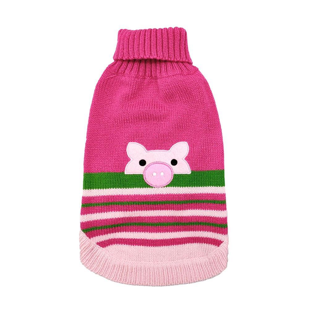 Doggie-Q Pig Face Dog Sweater, Pink, 14-in