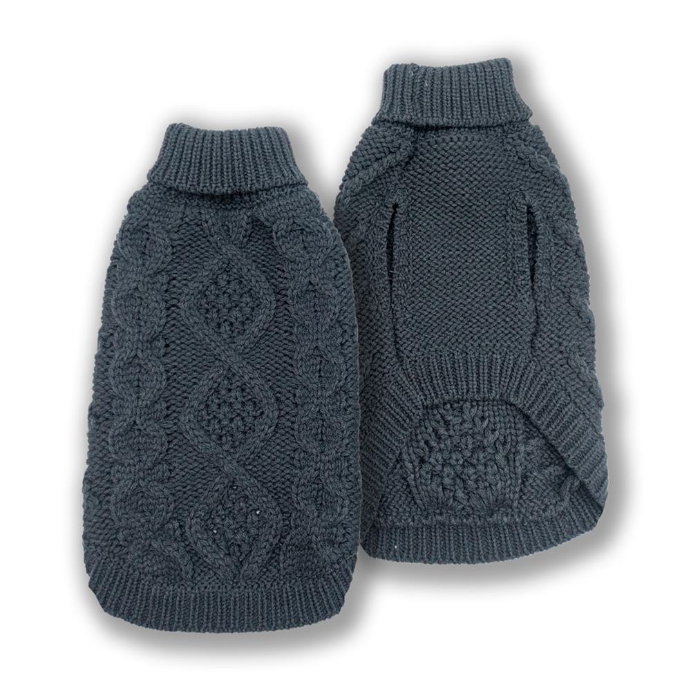 Doggie-Q Cable Knit Dog Sweater, Charcoal