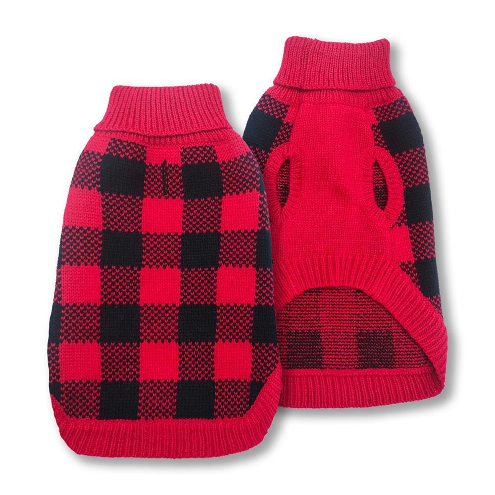 Doggie-Q Double Knit Lumber Dog Sweater, Red, 14-in