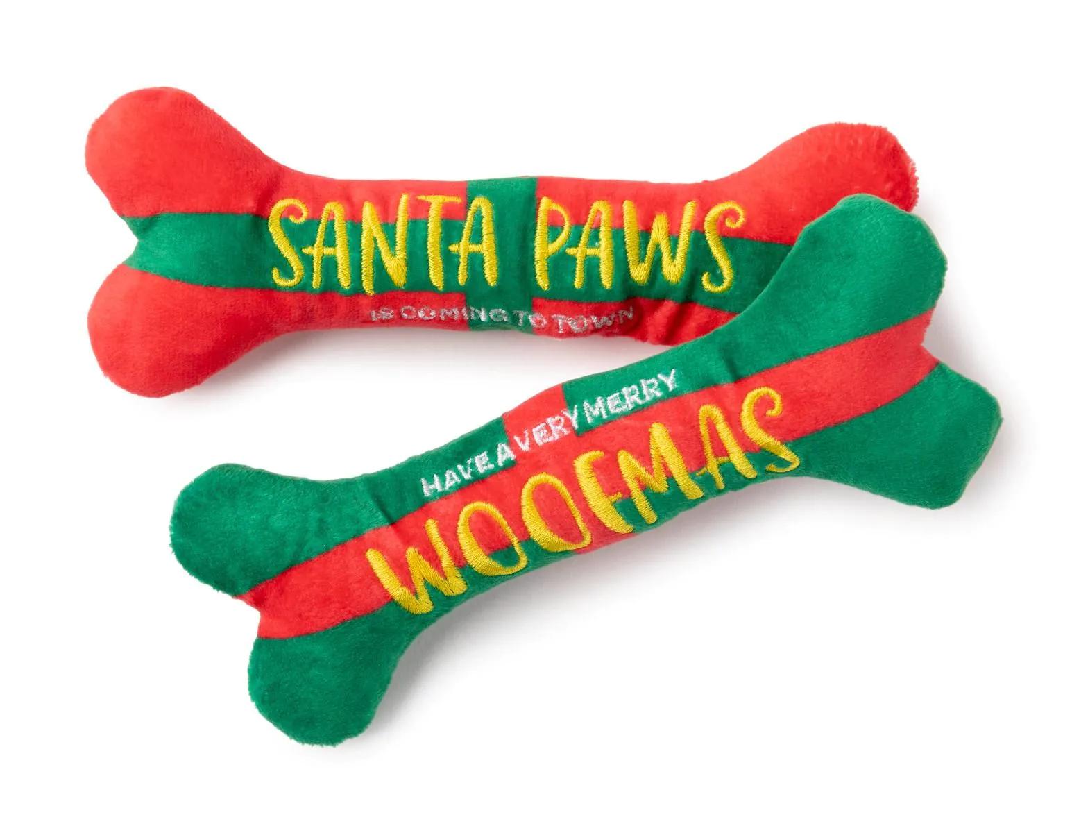 FuzzYard Santa Paws & Woofmas Bones Dog Toy, 2-pk