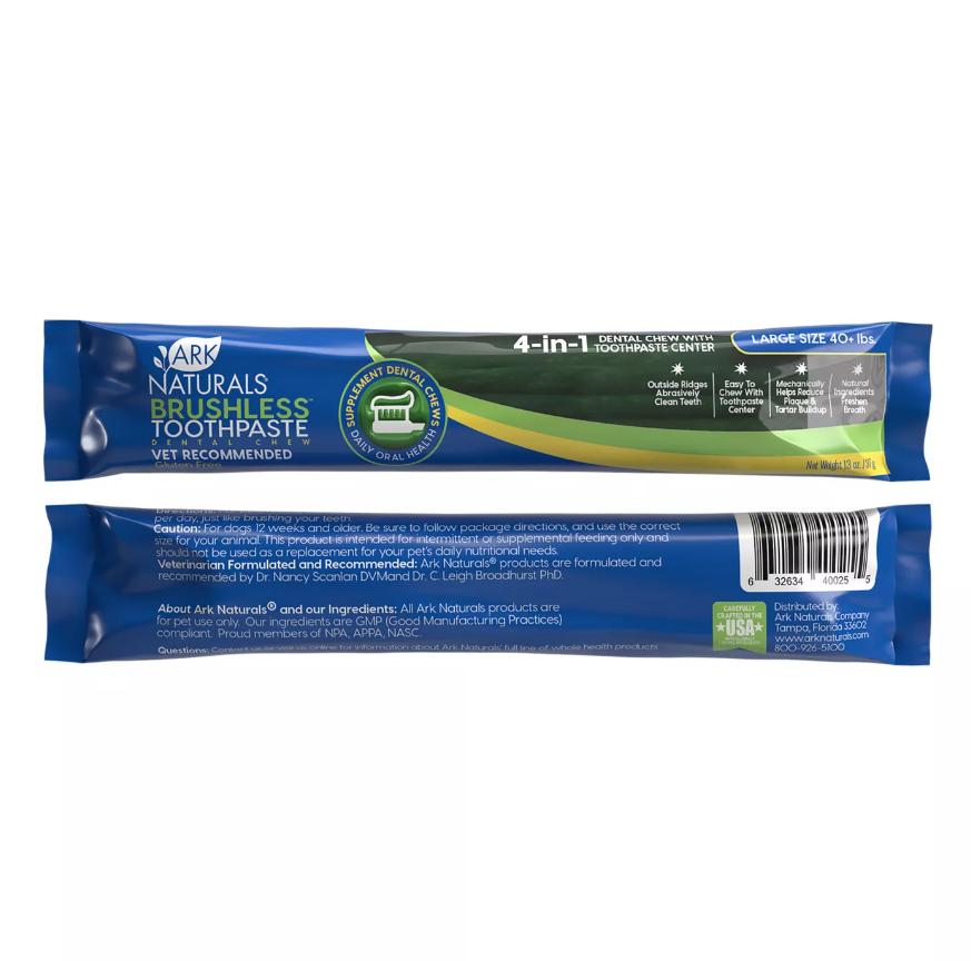 Ark Naturals Brushless Toothpaste Dog Treats, Large, 1-count