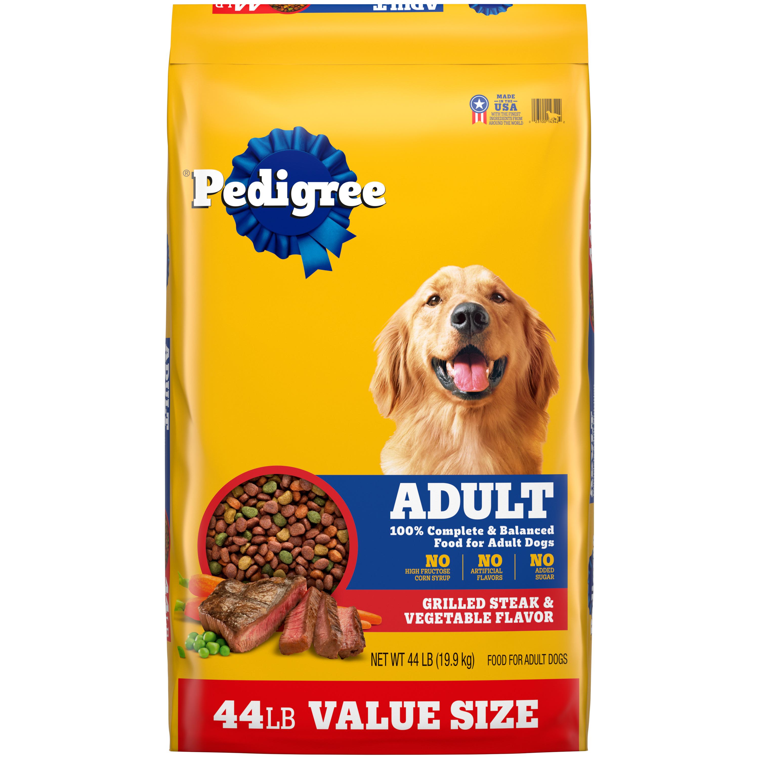 Pedigree Adult Complete & Balanced Grilled Steak & Vegetable Dry Dog Food, 44-lb