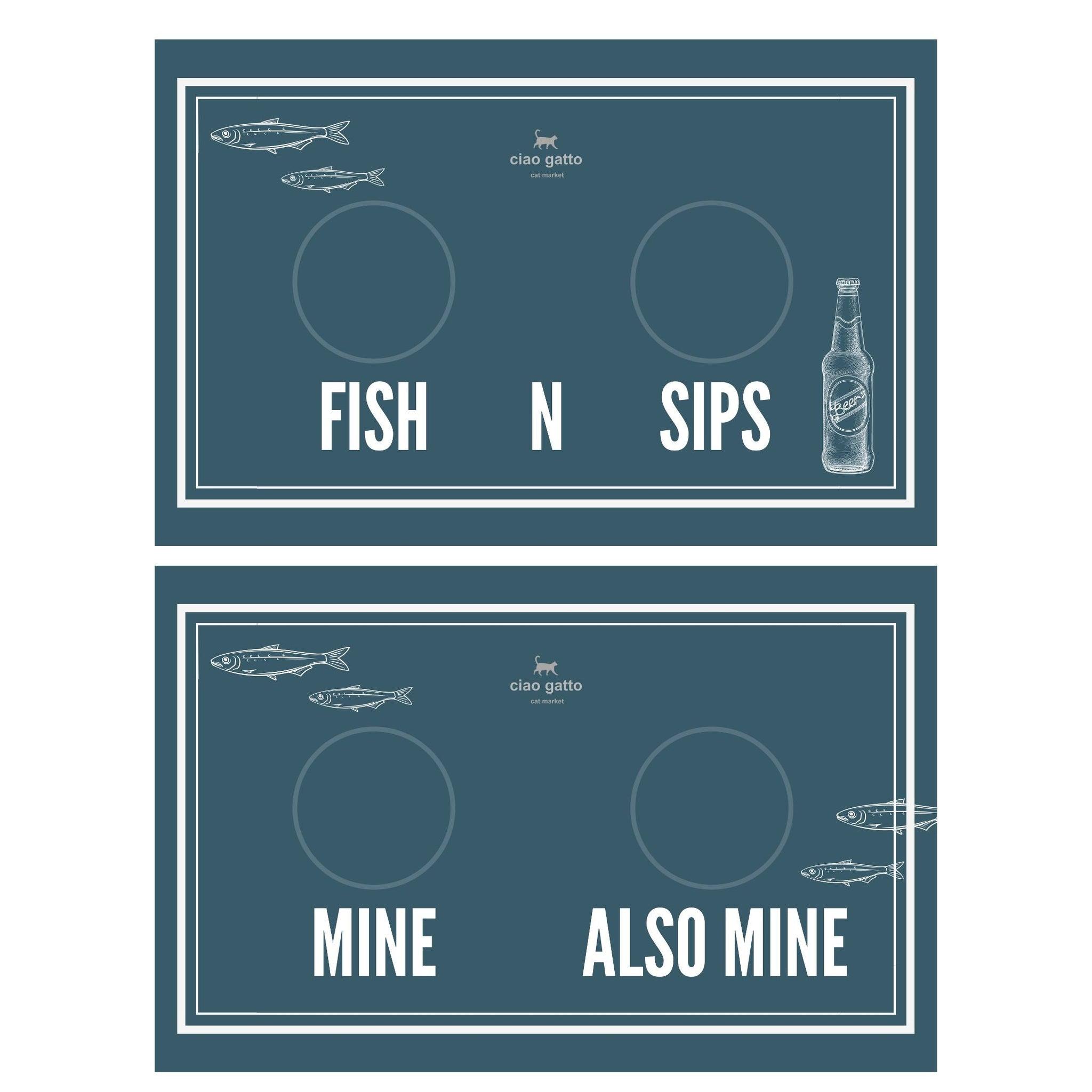 Ciao Gatto Mine Also Mine & Fish n Sips Reversible Cat Placemat, 11 x 17-in