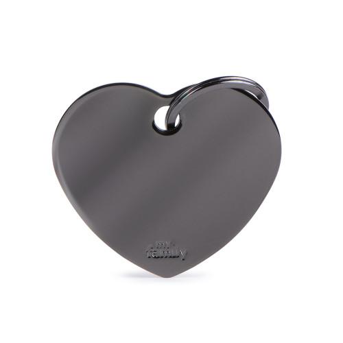 MyFamily Basic Chrome Heart Brass Pet ID Tag, Black, Big