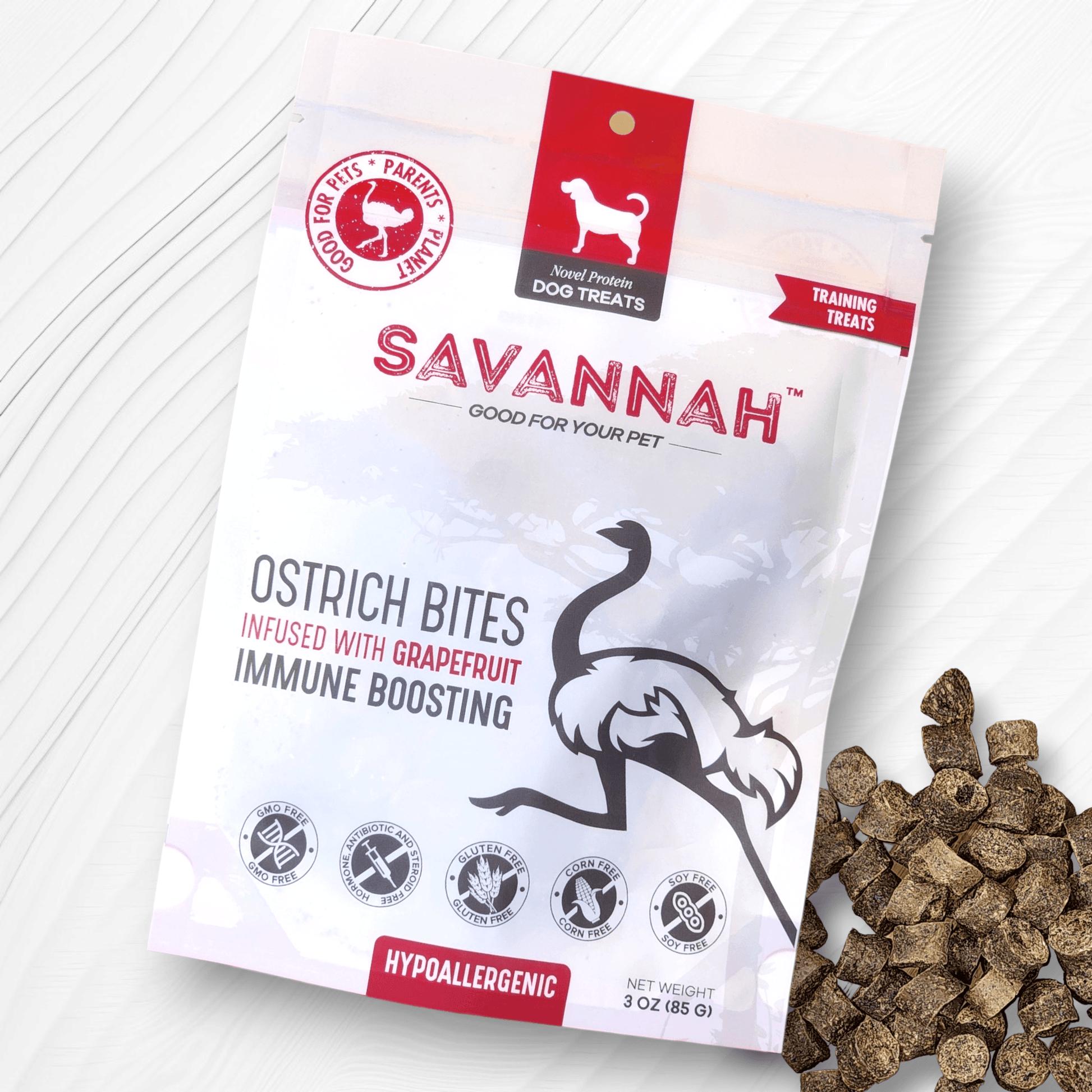 Savannah Pet Treats Ostrich Bites with Grapefruit Dog Treats, 3-oz