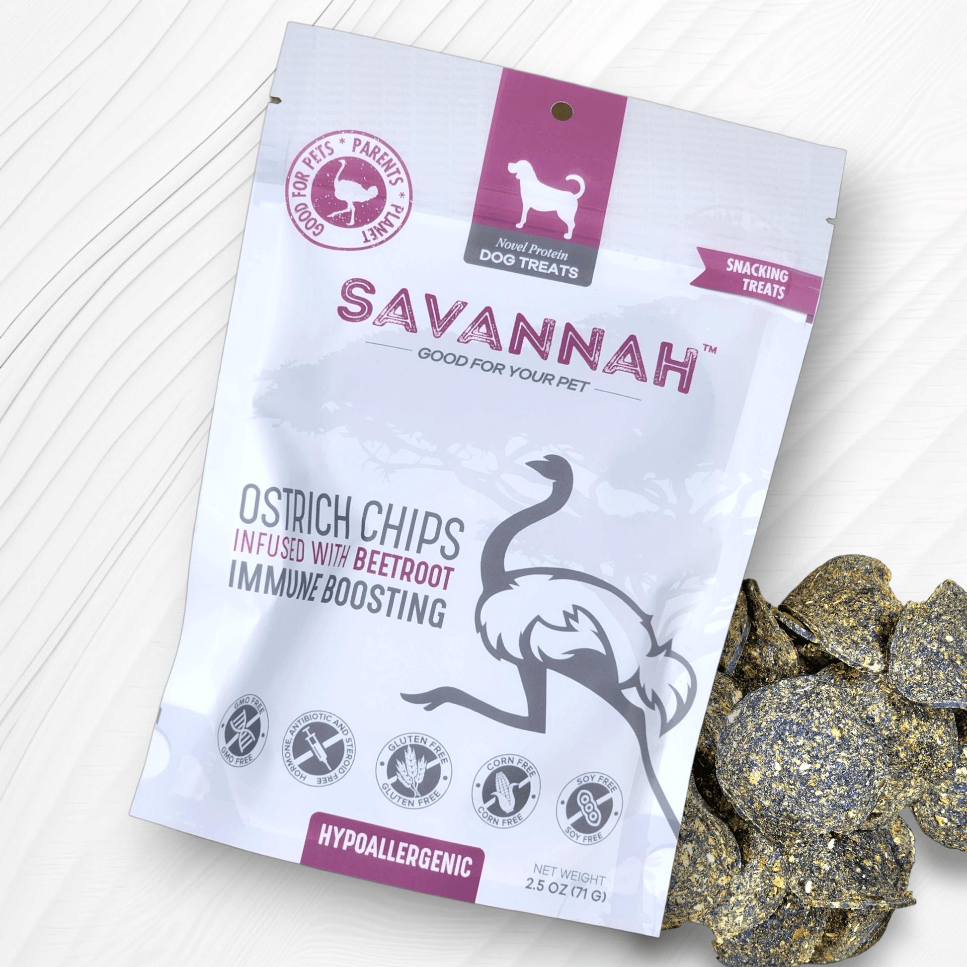 Savannah Pet Treats Ostrich Chips with Beetroot Dog Treats, 2.5-oz