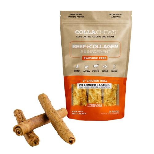 CollaChews Collagen Rolls Chicken Dog Treats, 9-in